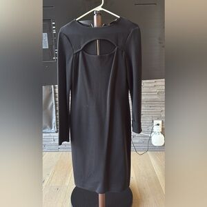 St. John Black Long-Sleeve Dress with Back Cutout